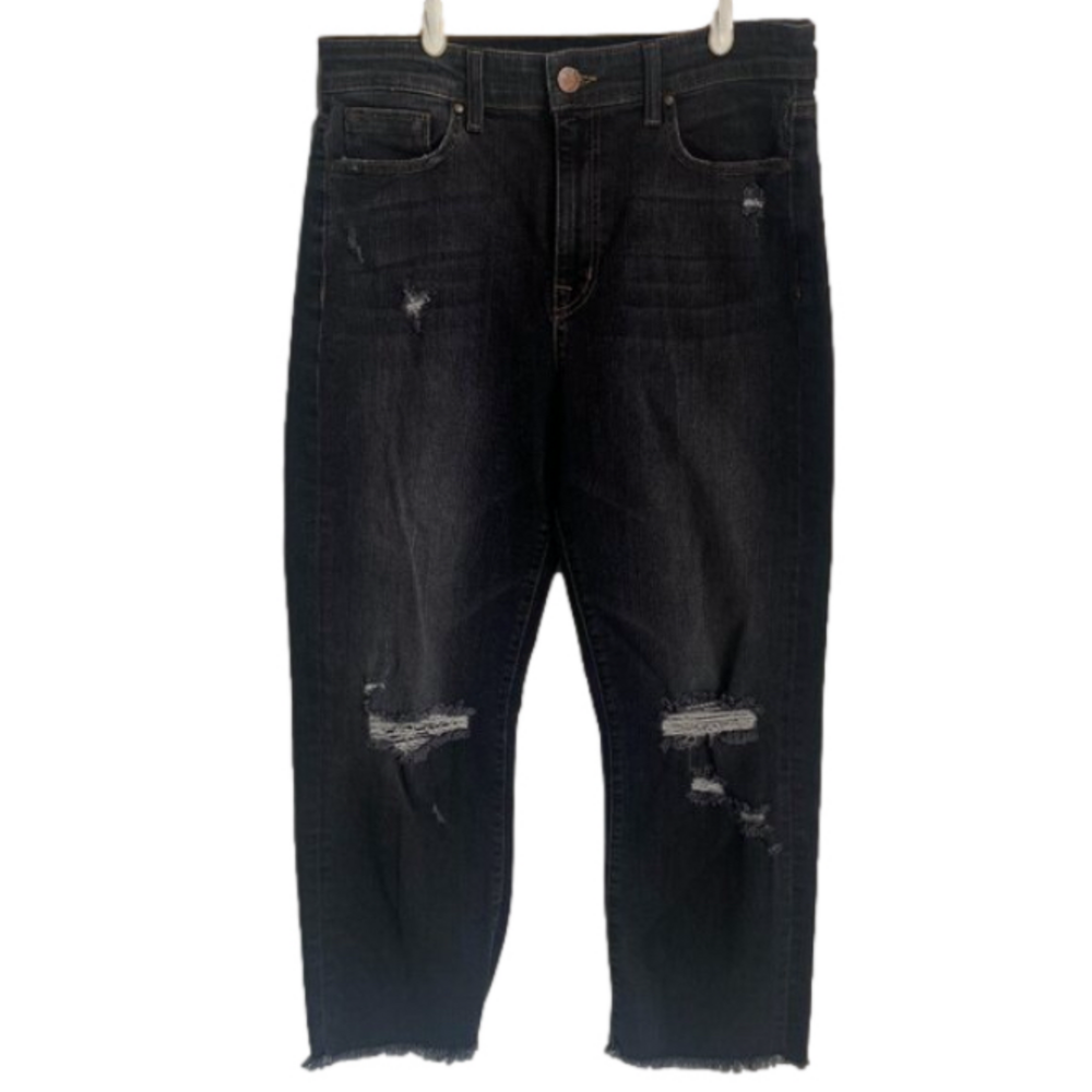 Fidelity Taylor Straight Crop Heart Attack Black Denim Jeans Size 28